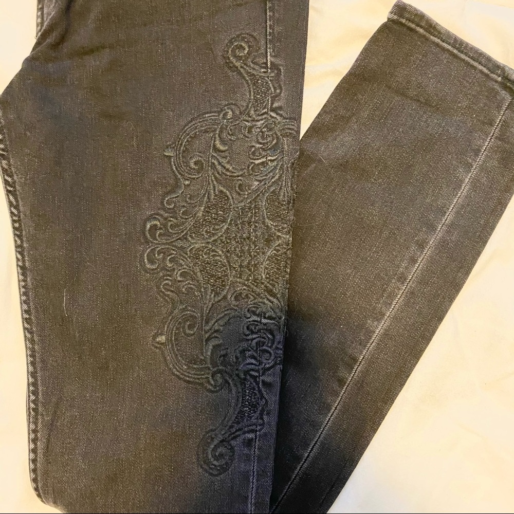 Black Tonal Embroidered Jeans - Picture 2 of 4